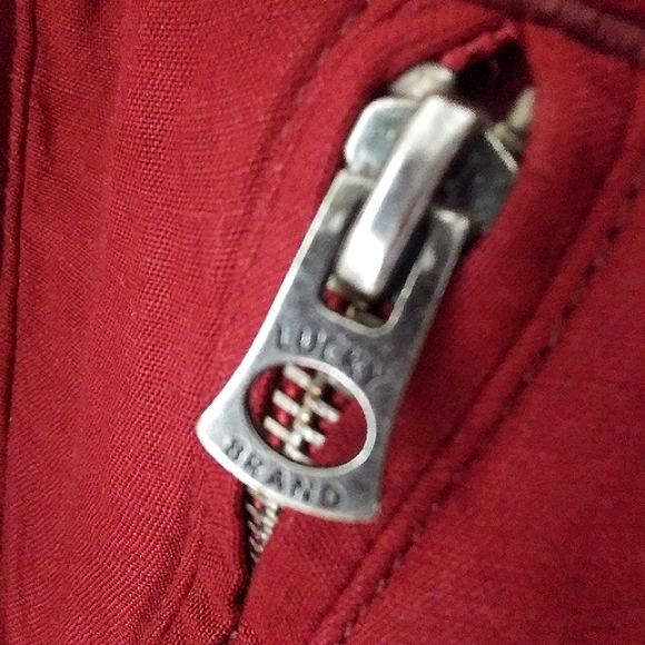 LUCKY BRAND ADDISYN UPDATE Dark Red Linen Blend Zip Up Moto Style Jacket Small - Picture 7 of 10